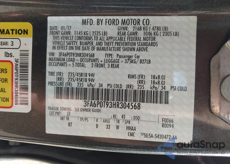 2017 Ford Fusion Se from USA, damaged, VIN 3FA6P0T93HR304568